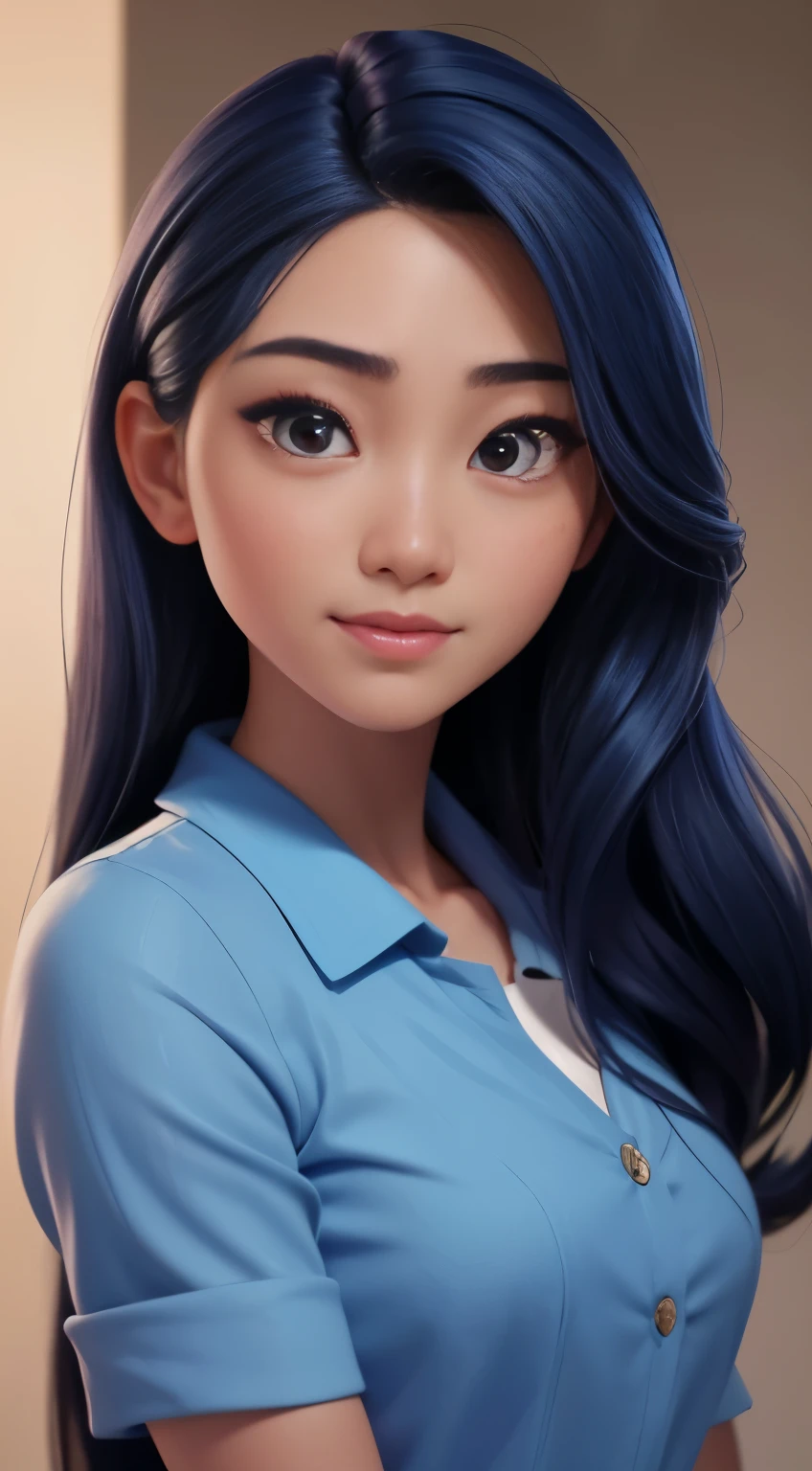 arafed woman with long hair and a blue shirt posing for a picture, a picture inspired by Ni Yuanlu, tumblr, photorealism, headshot profile picture, cindy avelino, nivanh chanthara, a young asian woman, headshot portrait, south east asian with round face, close up potrait, headshot photo, closeup headshot portrait