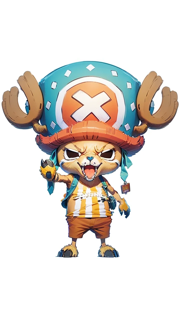 Masterpiece,best quality,1man ,tony tnony chopper(one piece),deer monster ,closed mouth, yellow and white t-shirt, orange trousers, hat, cute,super details,