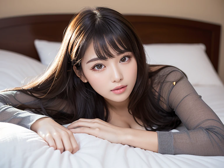 ((Realistic lighting、top-quality、8K、masterpiece:1.3))、Clear focus:1.2、1girl in、Pretty Face、The most beautiful girl in the world、beauty with perfect body:1.4、Slim abs:1.1、((platinum-blonbe-hair、Colossal tits:1.3))、(Wearing ultra-thin black lace underwear:1.4、Gray stockings:1.2、)、(outside of house、Daytime:1.1)、the city street、Super fine face、Narrow-eyed、二重まぶた、Put your hands on your head、(lying on one's side on bed:1.4)、Open your crotch、Seduce me with a sexual expression、Detailed mouth、-yeld Werner、Short face、Beautiful light blown eyes that sparkle、Small face beauty、with round face、White beautiful skin、Teak Gloss、glowy skin、long bangs between eyes,、