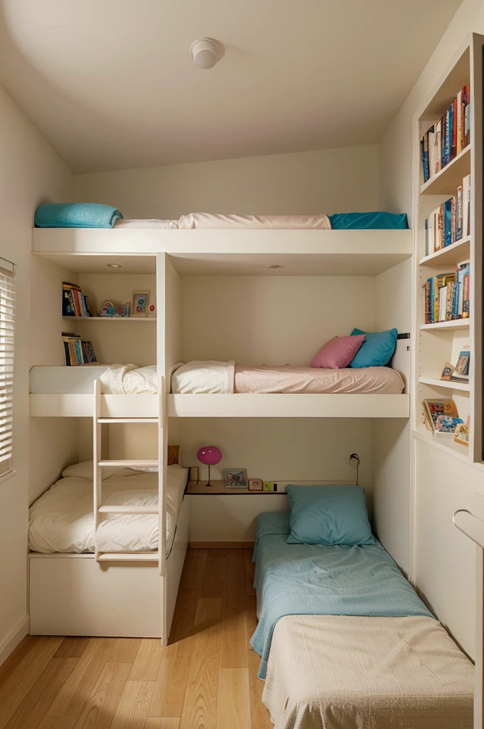 Close-up of room with desk and bed, toy room, In a small room, bookshelf on both sides, interior of child&#39;s bedroom, children&#39;s bedroom, Bright Room (Bright Room), playful and cheerful, Girl's Room, book shelf, Boys' Room, Cream - Color Room (Cream - Colored Room), small library, busy room, Cute room, book shelf small library, reading space