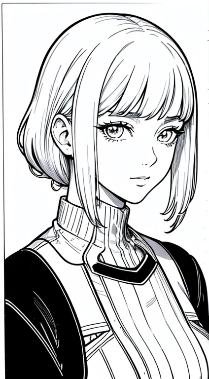 coloring page for adults, Beautiful and stunning portrait, retro anime style, white background, no shadows, no shading, no color, photo realistic, love, clean line art, highly detailed, artstation, concept art, smooth, glowing neon, sharp focus, illustration, no background, black and white contrast, cyberpunk, white, black, coloring book, sketchbook, realistic sketch, free lines, on paper, character sheet, 8k