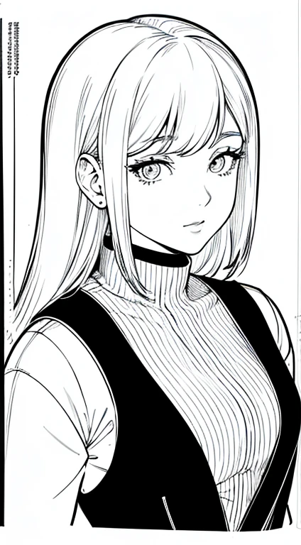 coloring page for adults, Beautiful and stunning portrait, retro anime style, white background, no shadows, no shading, no color, photo realistic, love, clean line art, highly detailed, artstation, concept art, smooth, glowing neon, sharp focus, illustration, no background, black and white contrast, cyberpunk, white, black, coloring book, sketchbook, realistic sketch, free lines, on paper, character sheet, 8k