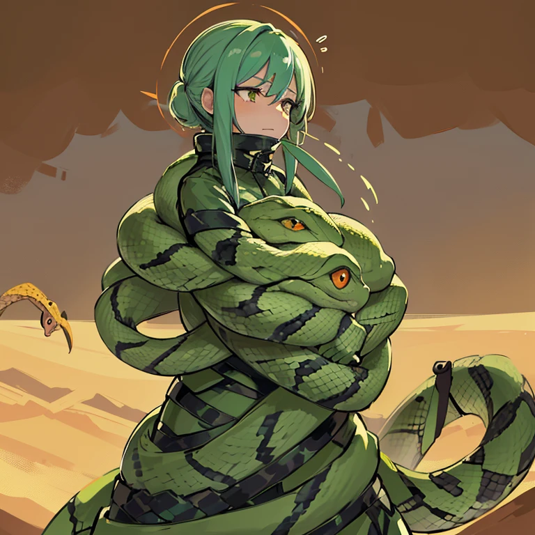 A girl in snake-penetrating camouflage clothes walks with a costumed snake as her attendant.、Amazing dynamism、Amazing Angle、Overwhelming supergravity sandstorm、((((Many friendly snakes stacked close together whispering and hugging each other))))、((surround each other&#39;snake))、love and joy