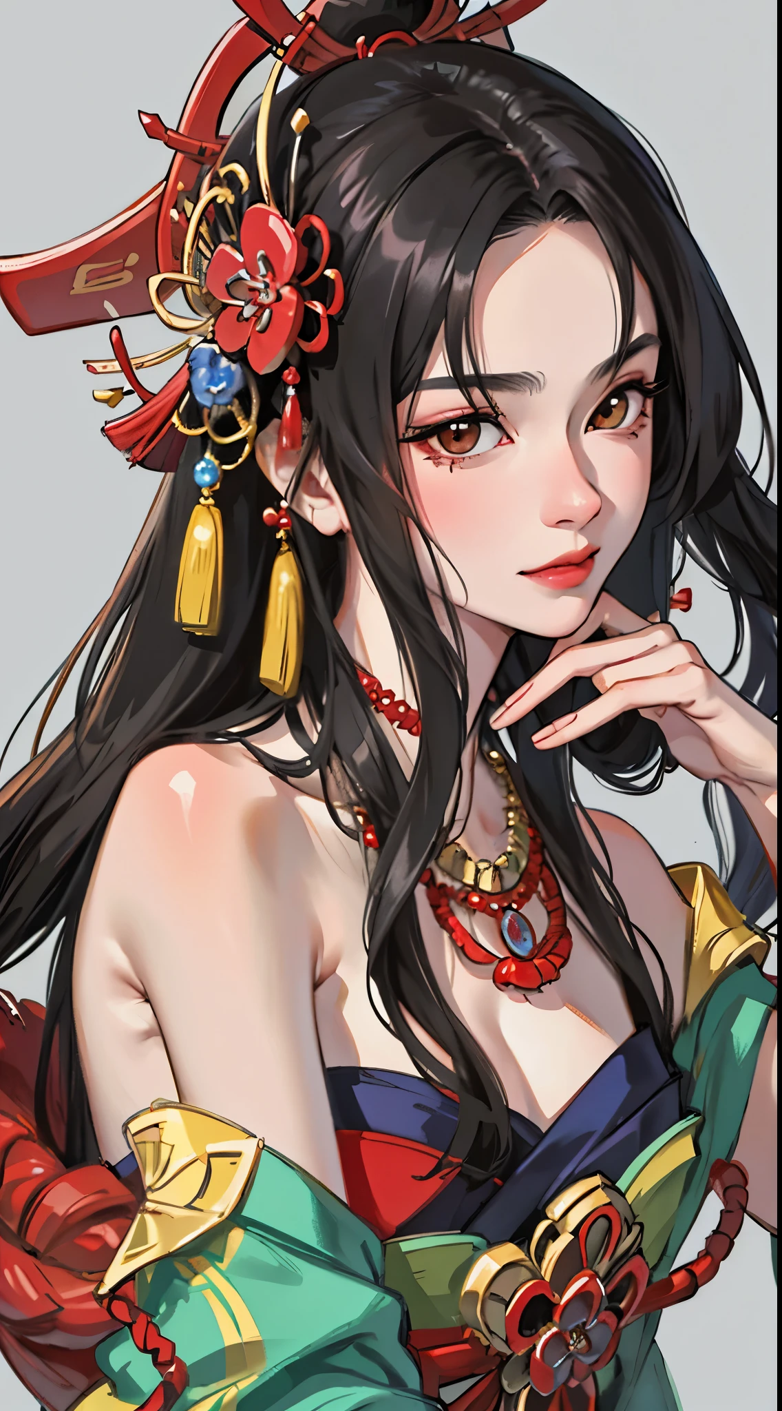 (tmasterpiece:1.2,best qualtiy),(Very detailed face,Real pictures,Realistic skin,photorealistic body,Complicated details),独奏,1 milf,rcasual,ukiyoe painting,cropped shoulders,(aquarelle:1.3),Oiran,