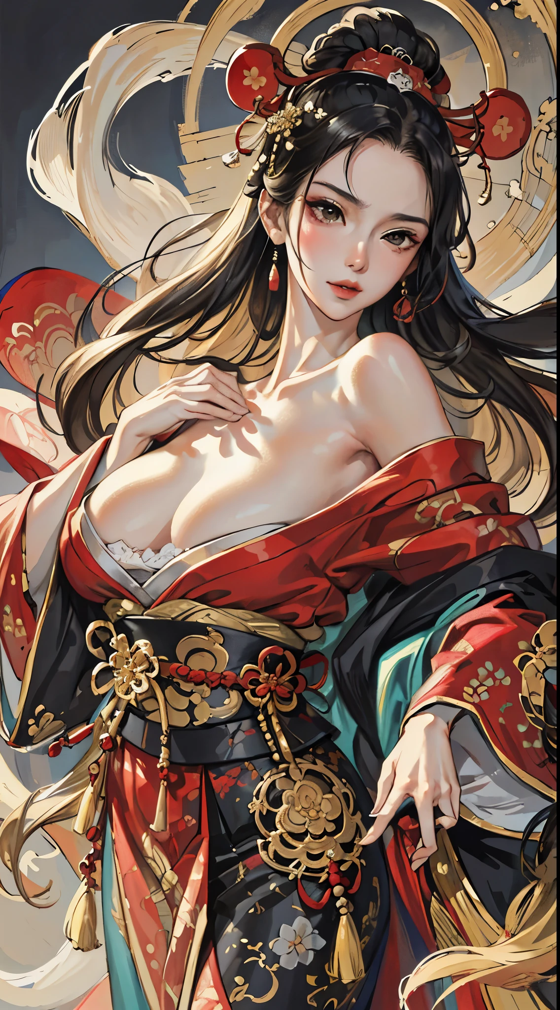 (tmasterpiece:1.2,best qualtiy),(Very detailed face,Real pictures,Realistic skin,photorealistic body,Complicated details),独奏,1 milf,rcasual,ukiyoe painting,cropped shoulders,(aquarelle:1.3),Oiran,