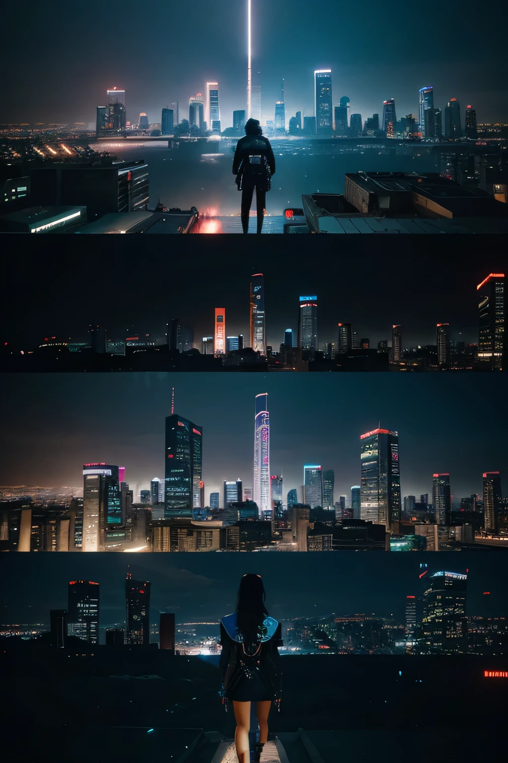 cyberpunk city, header, mixed pictures, landscape and people, ultra realistic, photography