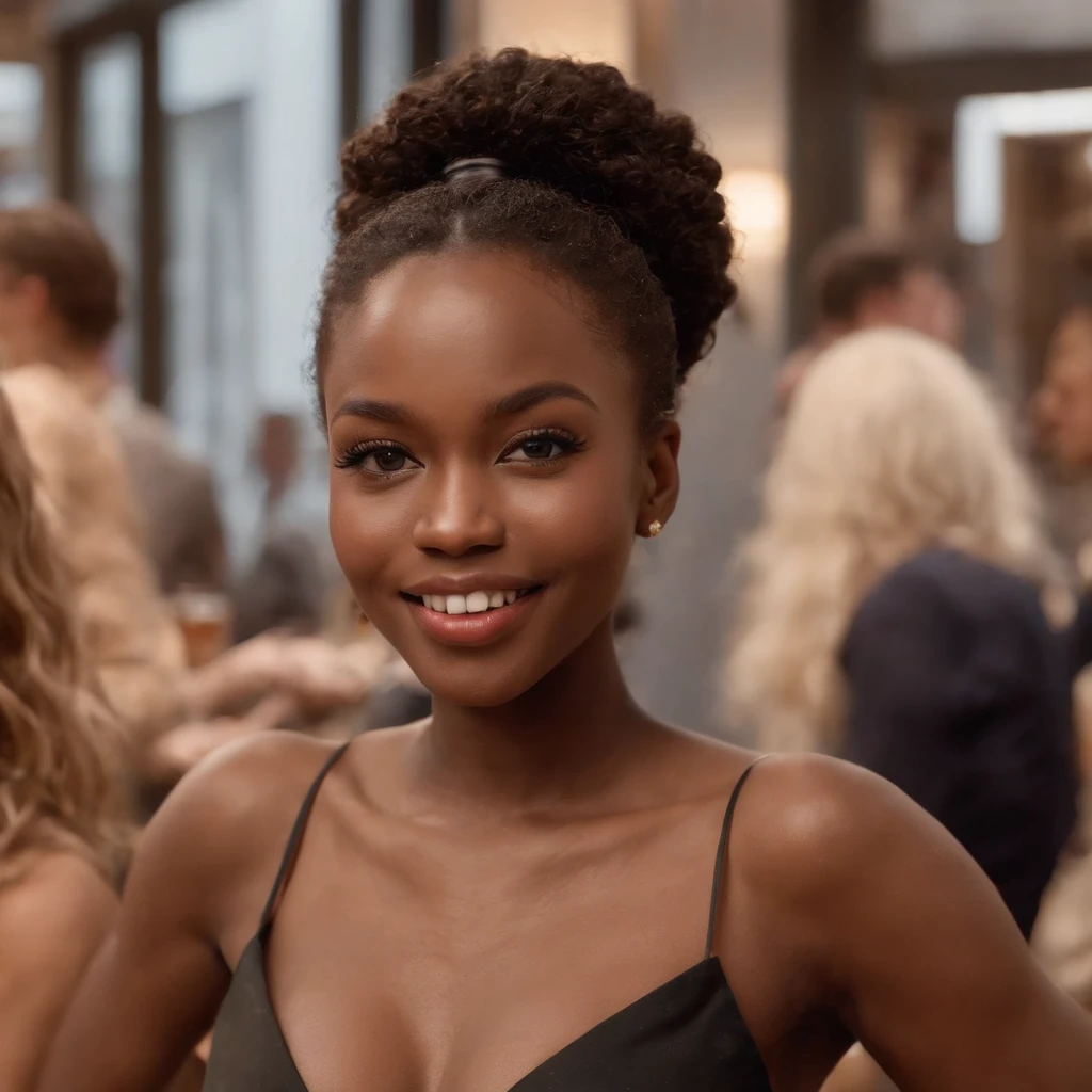 ((Dark African skin, Very deep ebony skin)), ((Its beauty  undeniable)), ((Excited cute face)), ((Hyper detailed perfect eyes,)), ((pose mignonne)), ((Langue sortie)), ((Seductive )), ((warm beige turtleneck, jeans, coffee)), ((Afro ponytail with long African curly hair,)), (( peau)), ((debout, vue de face)), ((toucher ses propres jambes dans une pose sexy)), ((The Hague, bar, party, dancin , Ville publique, people in the background)), ((doing groceries)), Sharp Focus CGI, photoreallistic, High detail, Realstic, Masterpiece, absurdes, Best quality, Hdr, High quality, high-definition, Extremely detailed, 8k wallpaper, Intricate details, 8K UHD, Full-HD, (photo realist:1.2), contraste, intense illumination, lighting cinematic, natural lighting, veilleuse, Nuit, Illumination globale, Laughing out loud, a la piscine African women、Female sexy, the hague