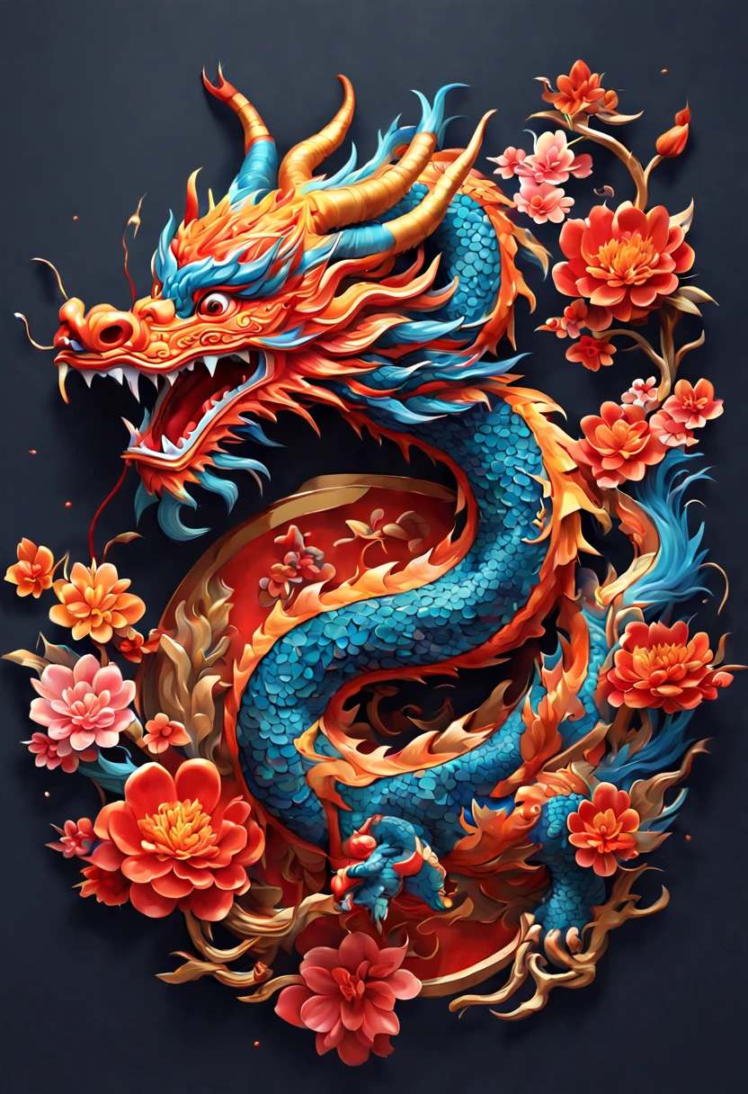 painting logo,flat style,chinese_new_year,dragon, Vibrant, beautiful, painterly, detailed, textural, artistic, enhance, intricate, (best quality, masterpiece, Representative work, official art, Professional, unity 8k wallpaper:1.3)
