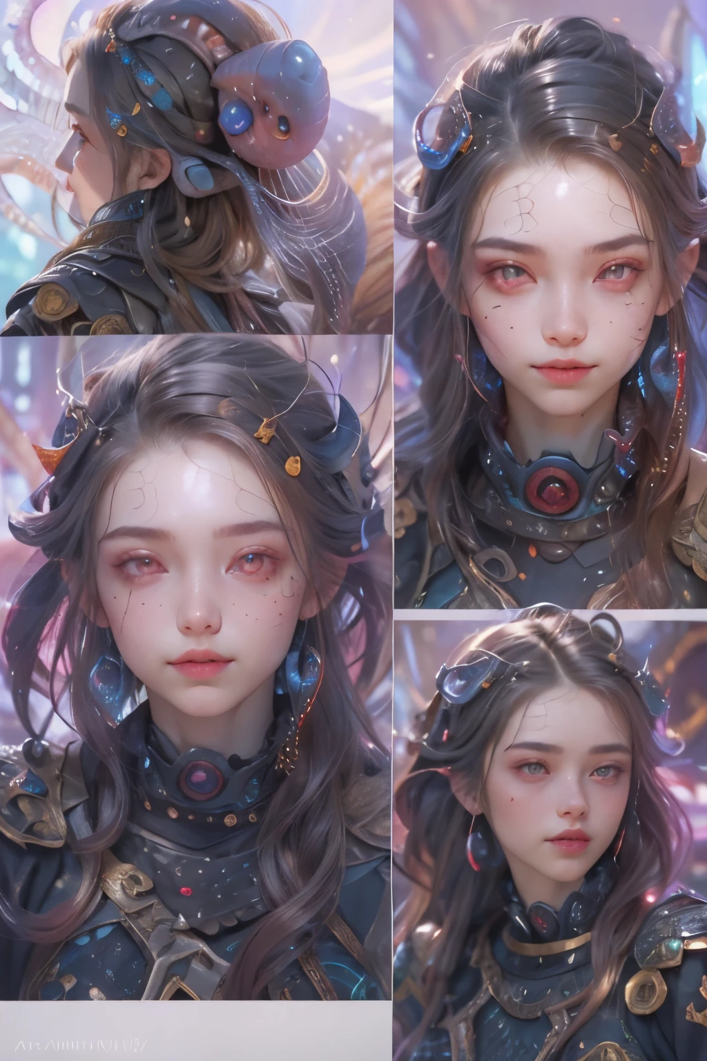 Portrait, (beautiful female alien:1.2), (she has red eyes with no pupils:1.8), (Translucent skin:1.7), (There is a female genital-like organ in the middle of the forehead:1.9), (The most beautiful face in the history of the universe:1.2),an evil gaze that seduces, (large mouth:1.1), (sharp teeth like a vampire:1.2), Full body like, (bio luminescent:1.5), (Smile wickedly:1.3), (sexypose:1.5), alien, No humans, cells are fused, (Lots of translucent tentacles:1.3) extraterrestrial, cell, bio image, Best Quality, 8K,4K_quality, High Definition, Dramatic Lighting, masutepiece:1.5,cinematic quality, detail up, (Intricate details:1.2), High resolution, High Definition, drawing faithfully, (Thick eyebrows:1.2), Beautiful eyes with fine symmetry,(Highly detailed face and eyes:1.2), Intimate face, (Super detailed skin quality feeling:1.4), Perfect Anatomy, (Beautiful toned body:1.5), (Moist skin:1.2), No makeup, (dark circles:1.1), long canines, cinematic drawing of characters, ultra high quality model, cinematic quality, detail up, (Intricate details:1.2), High resolution, High Definition, drawing faithfully, Official art, Unity 8K wall , 8K Portrait, Best Quality, Very High resolution, ultra detailed artistic photography, midnight aura, unreal enginee 5, Ultra Sharp Focus, art by alberto seveso, ArtGerm, Roisch, intricate artwork, best quality, masutepiece, ultra High resolution, (photos realistic:1.4), Ultra-realistic realism, dream-like, nautilus, Creation of fantasy, Snail, Dream Snail, (biopunk nautilus:1.3), Thrilling color schemes, Ultra-realistic realism, seductively smiling, Blue tentacles,