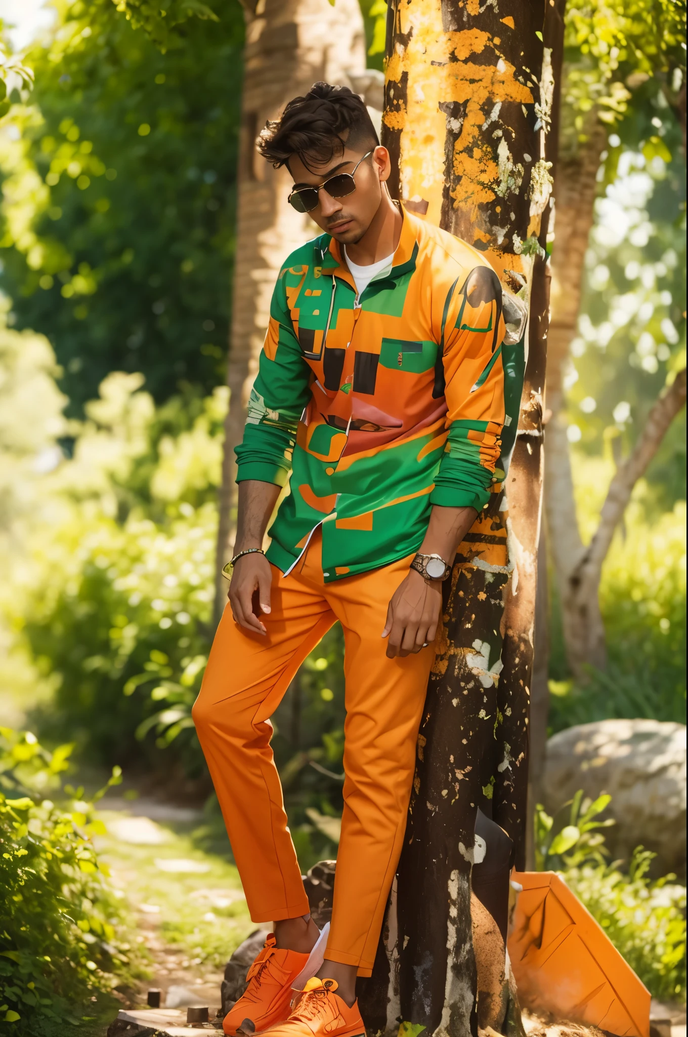 Green and orange mixed colour sweatshirt