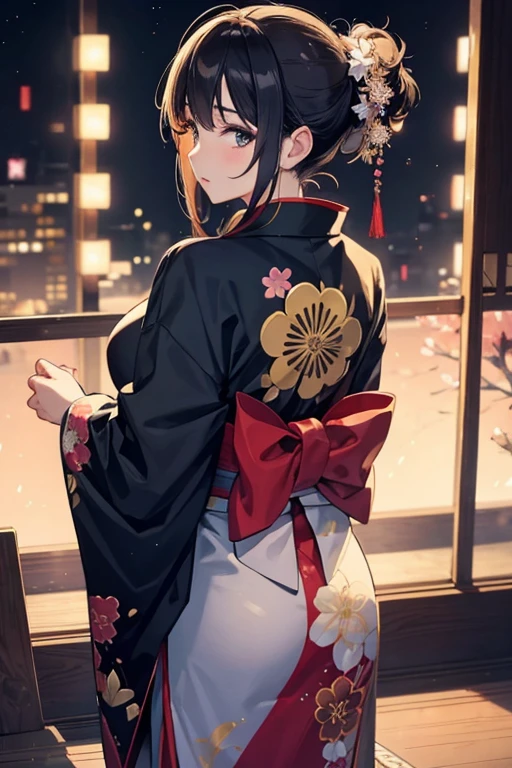 Beautiful Mature Woman、New Year、furisode、facing back