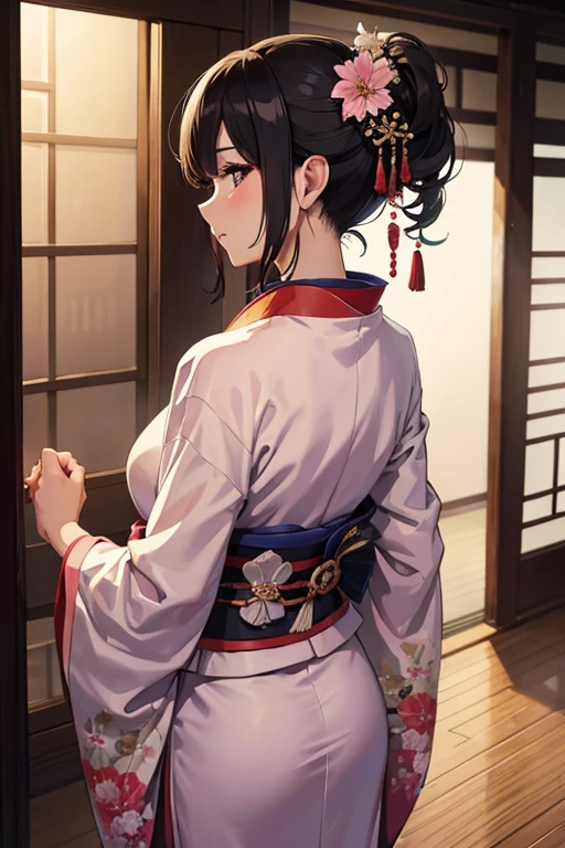 Beautiful Mature Woman、New Year、furisode、facing back