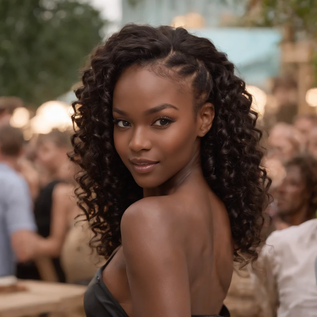 ((Dark African skin, Very deep ebony skin)), ((Its beauty undeniable)), ((Excited cute face)), ((Hyper detailed perfect eyes,)), ((pose mignonne)), ((Langue sortie)), ((Seductive )), ((wine, tres chic)), ((Afro ponytail with long African curly hair,)), (( peau)), ((debout, vue de face)), ((toucher ses propres jambes dans une pose sexy)), ((The Hague, bar, party, dancing, club, Ville publique, people in the background)), ((doing groceries)), Sharp Focus CGI, photoreallistic, High detail, Realstic, Masterpiece, absurdes, Best quality, Hdr, High quality, high-definition, Extremely detailed, 8k wallpaper, Intricate details, 8K UHD, Full-HD, (photo realist:1.2), contraste, intense illumination, lighting cinematic, natural lighting, veilleuse, Nuit, Illumination globale, Laughing out loud, a la piscine African women、Female sexy, the hague
