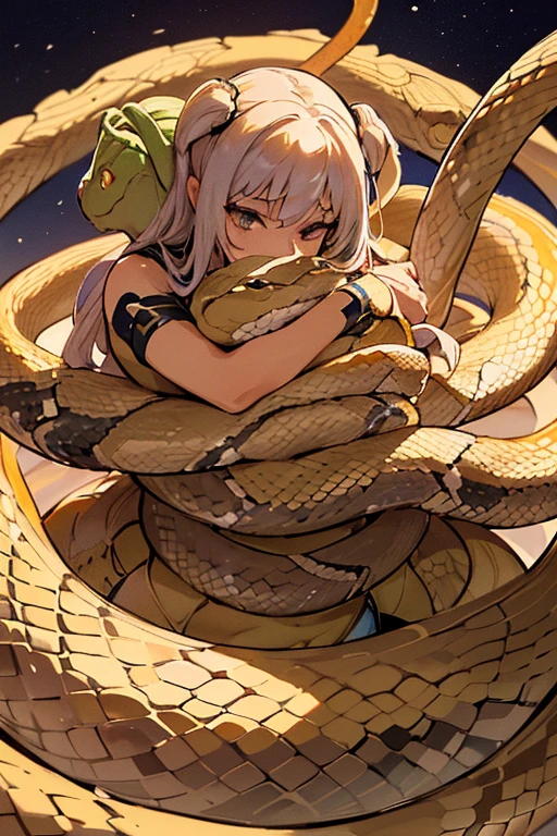 A snake-penetrating girl who serves snakes、Amazing dynamism、Amazing Angle、A sandstorm with overwhelming suction power、((((Many friendly snakes are floating closely and hugging each other))))、((surround each other'snake))