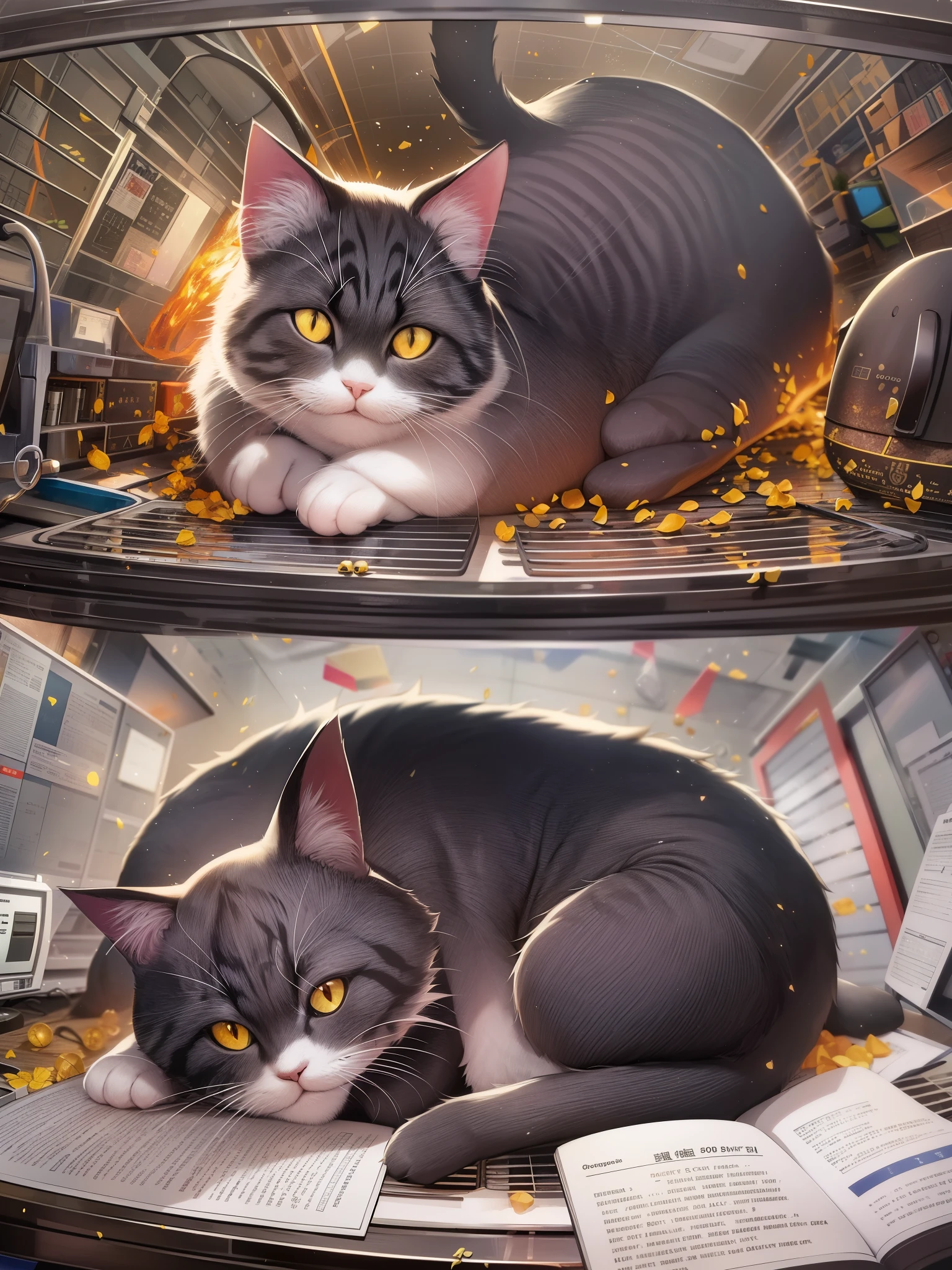 top-quality、Masterpiece、detaileds、Schrödinger's Cat、thought experiment、Prepare a sealed box with a lid.、put a cat in this。Also inside the box is a small amount of radioactive material and a Geiger counter.、There is a cyanide gas generator that is operated on it.。Radioactive substances have a 50 chance of atomic decay within 1 hour.％and、If it collapses, cyanide gas will be released and the cat will die.。On the other hand, if the atoms do not disintegrate, no poisonous gas will be produced and the cat will not die.。「観測者がuntil you open the box、cat life and deathは決定していない」It is said that[6]。When an atom collapses can only be explained probabilistically using quantum mechanics.。until the observer sees、Events in which the atoms in the box are collapsing and events in which they are not collapsing overlap.。The moment the observer confirms the event, the event contracts and the result is determined.。Schrödinger did this「cat life and death」linked to the phenomenon、「Until the observer sees the contents of the box.、cat life and deathは確定しておらず（undecided）、The event only contracts when the observer opens the lid and looks inside.、それによりcat life and deathが決まるとして、until you open the box、The state of a living cat and the state of a dead cat overlap.」interpreted to mean[6]、「Specialities of the microscopic world」In response to the explanations of quantum mechanics based on the premise that、「macro event」by expanding「Probability interpretation of quantum mechanics」tried to prove that is wrong[6]。