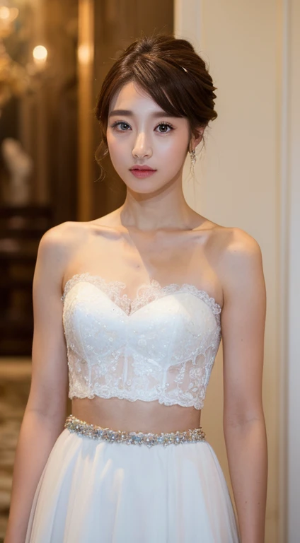 (masterpiece), Best Quality, Highest Quality, Highly detailed CG Unity 8k wallpaper, Original, High resolution, (depth of fields: 1.5), fidelity: 1.3, small breasts, Bride portrait style, 1 girl, drapes, veils , Bridal Veil, wedding dress, drapes, Jewelry, Solo, earrings, tusk, bride, Black_hair