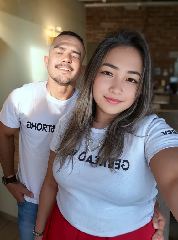 they are posing for a selfie in a restaurant with a brick wall, Directed by: Nandor Soldier, imagem frontal, imagem de perfil, Foto realista, Directed by: Fernando Gerassi, 1614572159, by Gina Pellón, 🤬 🤮 💕 🎀, instagram, Directed by: Ramon Silva, Directed by: Olivia Peguero