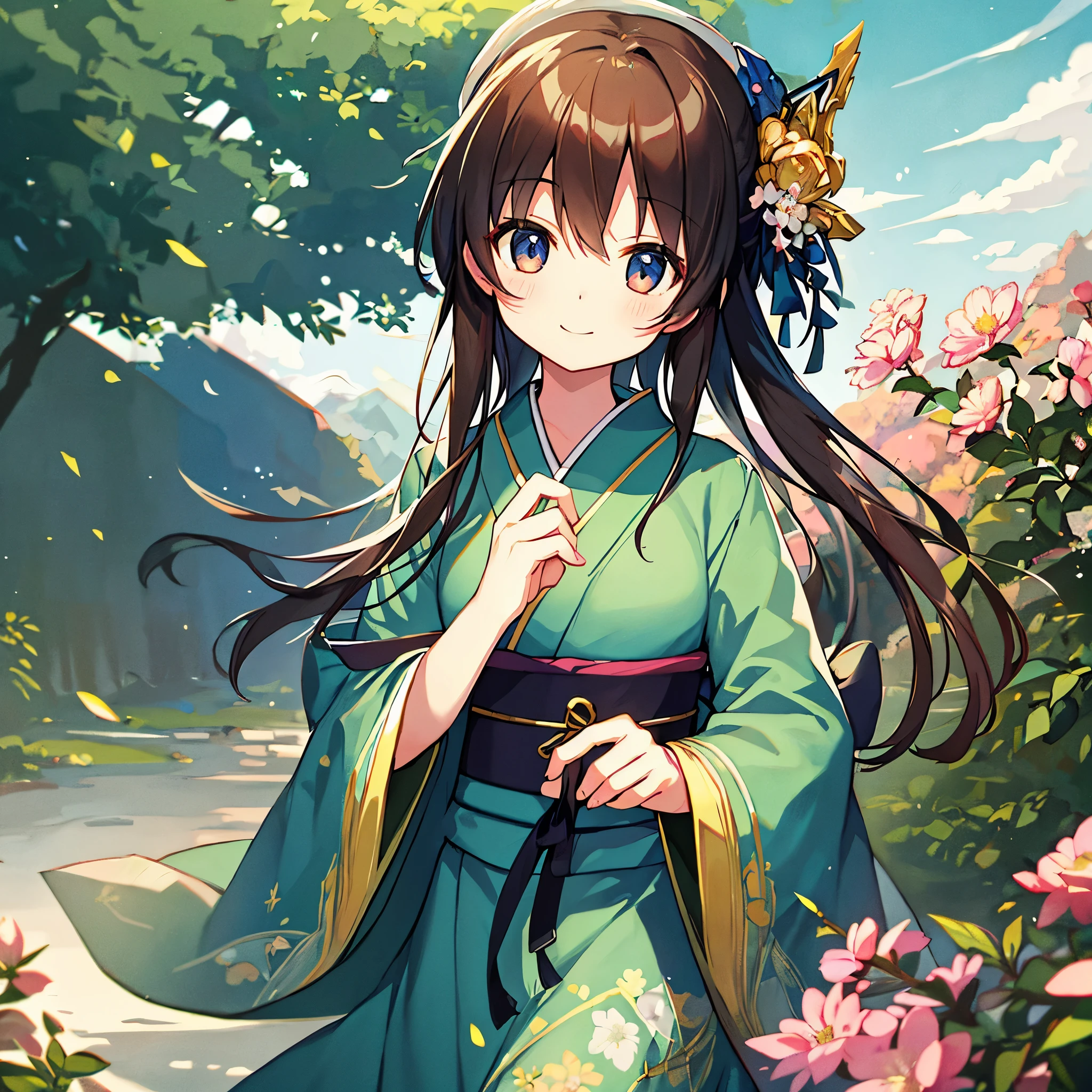 top-quality、​masterpiece、hight resolution、Beautiful girl alone、Lori、January、A detailed face、A slight smil、kimono、Omochi
