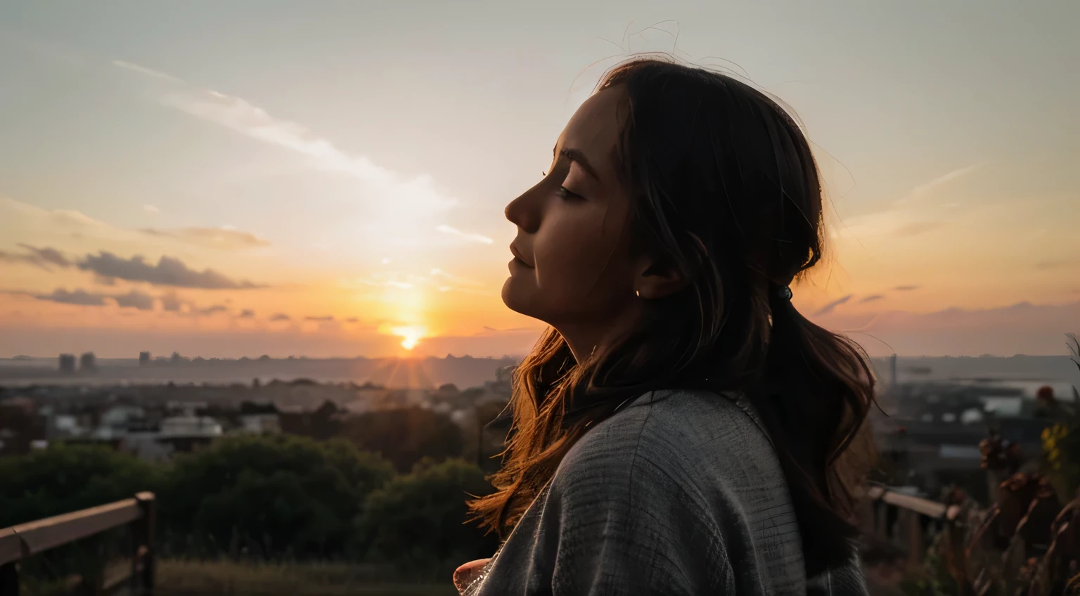 Visuals of a person expressing gratitude while witnessing the sunrise