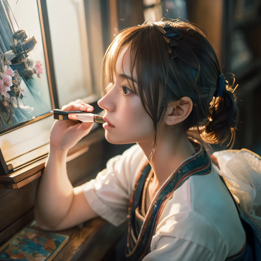 Masterpiece, best quality, ((Beautifully detailed Japan's girl) (very detailed CG Unity 8k wallpaper), professional majestic oil paintings by Ed Blinky, Athea Gaylan, Studio Ghibli, Jeremy Mann, Greg Manchessa, Antonio Moro, popular on ArtStation, trending Midjourney and Greg Rutkowski CGSociety, intricate, high detail, clear focus, dramatic, realistic painting