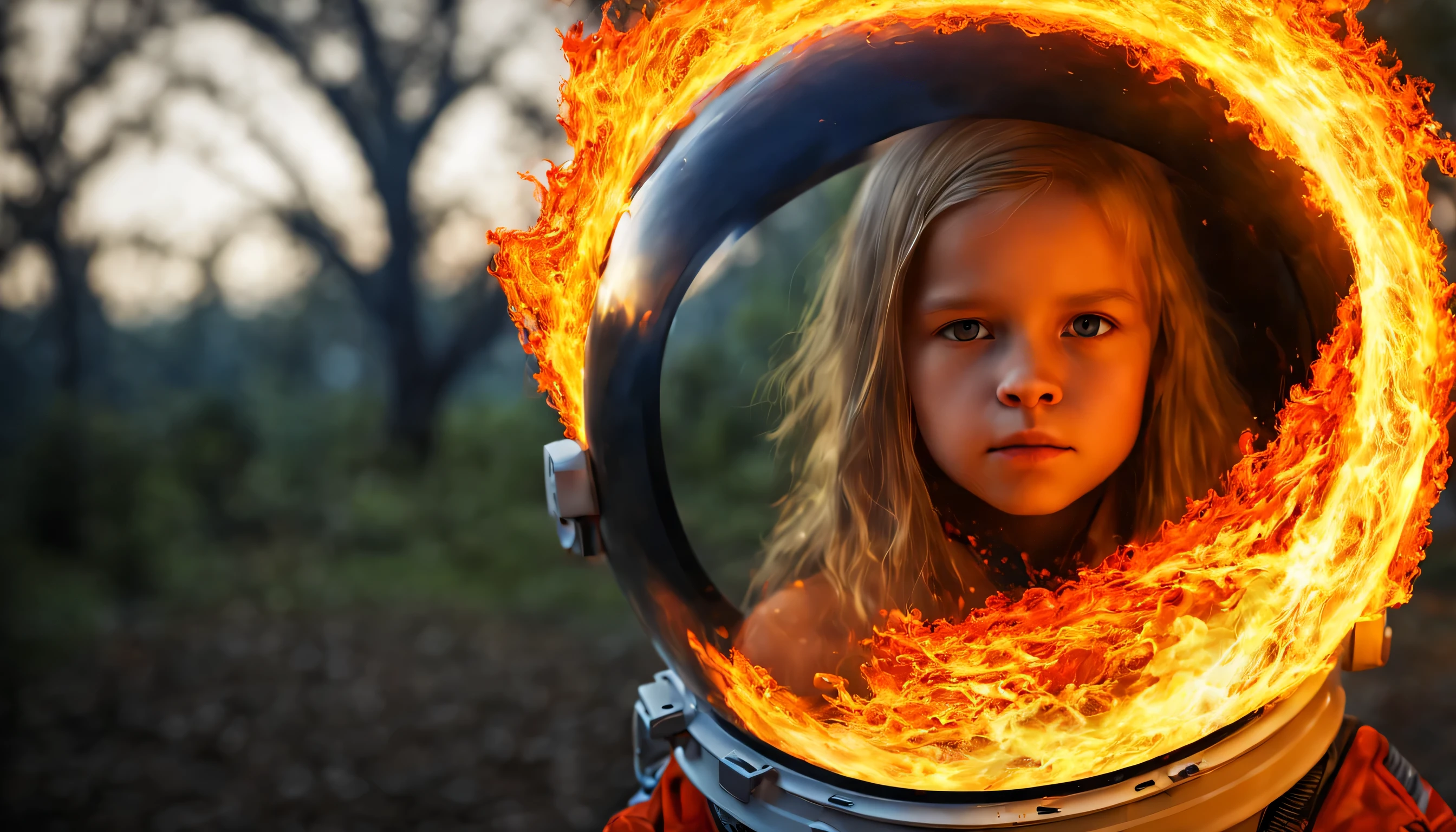 10 year old girl blonde Russian child , fechar para cima, retrato, com longos cabelos loiros, in a astronaut, The flames are burning in a circle shape, fogoso, icon with a halo of fire, Anel de fogo, bola de fogo, chama, um fogo laranja no fundo, homem, fire type, (fire), esfera preta de fogo, Firenado, Infero Flamejante, Inferno, tema fogo, fire, fogo do inferno, infernal, chamajante, derretido imagem arfed de uma bola de vidro com uma paisagem dentro, Arte 3D digital detalhada, tree of life inside the ball, Arte digital altamente detalhada em 4k, arte digital altamente detalhada, arte digital estilizada, pintura digital altamente detalhada, bola de vidro, pintura digital altamente detalhada, arte digital altamente detalhada, 3 d render bipe, 8k arte impressionante