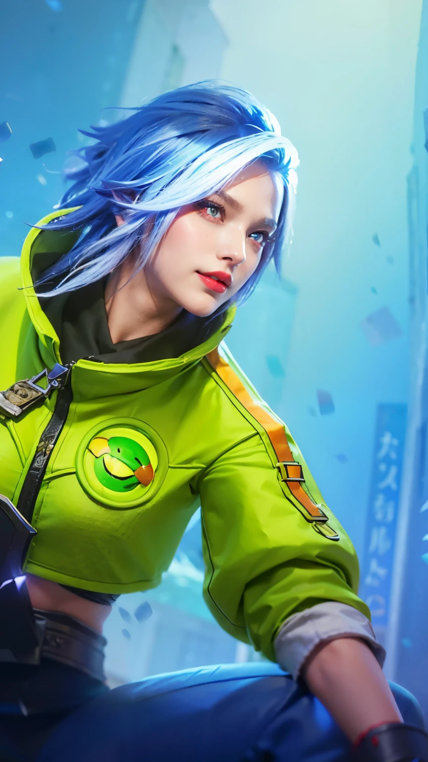 (female:1.2), 8k, ultra hd, ultra detailed texture, hyper realistic, masterpiece, detailed texture, detailed face, detailed skin, detailed lighting, (photorealistic:1.5), best quality, beautiful lighting, cinematic lighting, professional lighting, ultra highres, realistic, detailed hair, real hair, high quality, (realskin:1.5), extremely detailed, finely detail, ultra-detailed, 1girl, solo, elf, pointy ears, standing, demon horns, forehead protector, (red eyes:1.5), v-shapped eyebrow, lips, red lips, evil smile, nose, make up, pretty, beautiful, cute face, long hair, blue hair, high ponytail, large breasts, cleavage, armpit, navel, stomach, black armor, pauldrons, bare shoulders, shoulder armor, thigh high, sleevless, detached sleeves, breastplate, gauntlets, karina \(mobile legends\), depth of field, looking aways, white skin, skin tight, amazing pose, outdoors, glowing, dark view, blurry background