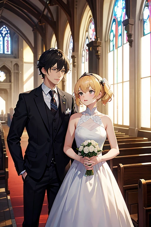 (a man and a woman in a church), anime screenshot, anime movie screenshot, from an animated movie, today's recommended anime is still, 2012 anime screenshot, anime still image, high-quality anime movie still image, anime movie scene, TV anime still image, RWBY art style, anime scene