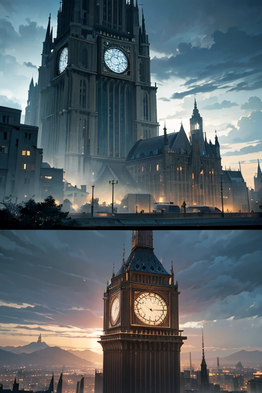 (a tower with a clock on top, animated movie "Ergo Proxy" inspired, "Attack on Titan" inspired, screenshot from a 2012 anime, inspired by the anime series "Psycho-Pass", animated movie screenshot, inspired by the "Transformers" anime, screenshot from the anime "Black Clover", TV anime still) , (best quality, 4k, highres, masterpiece:1.2), ultra-detailed, (realistic, photorealistic, photo-realistic:1.37), HDR, studio lighting, physically-based rendering, extreme detail description, professional, vibrant colors, bokeh, portraits style, dark and moody color tone, dramatic lighting