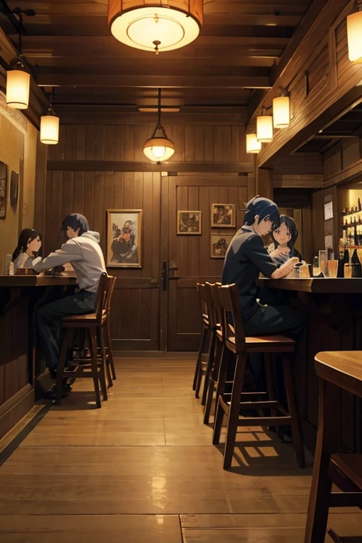 Character sitting at bar in dark room, 坐at a bar里, 坐at a bar里, Screenshot of the 2012 animation, TV animation stills, screenshot from the anime film, in the anime film, Still from anime, Medium shot of two characters, at a bar, anime movie screenshot, Today’s recommended anime is still