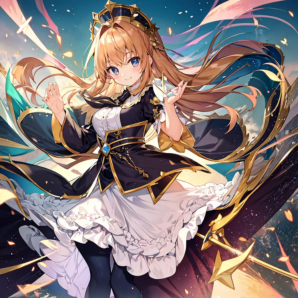 top-quality、masterpiece、hight resolution、Beautiful girl alone、Lori、magia、A detailed face、A slight smil、black magician outfit
