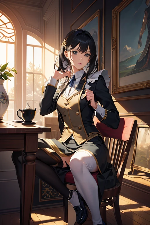 In a spacious room filled with multiple tables and chairs, there is a clock hanging on the wall. The room is beautifully decorated with a theme, featuring characters from the anime world. The scene portrays an imaginative concept art, with a stunning background of a forest city street in the world of "Palomar". The attention to detail is exceptional, capturing the essence of the anime landscape. The scene is brought to life with an animated transition clip, showcasing dynamic movements. The art style is reminiscent of 2.5D CGI animation, presenting a magical and fantastical atmosphere. The courtyard within the scene is epic in scale, providing a sense of grandeur. The overall quality of the image is of the highest level, with a resolution of 4k or 8k, ensuring ultra-detailed visuals. The artwork embodies a realistic and photorealistic style, with studio lighting emphasizing the vivid colors and the use of bokeh effect. The lighting within the scene is carefully crafted to create a captivating ambiance.
