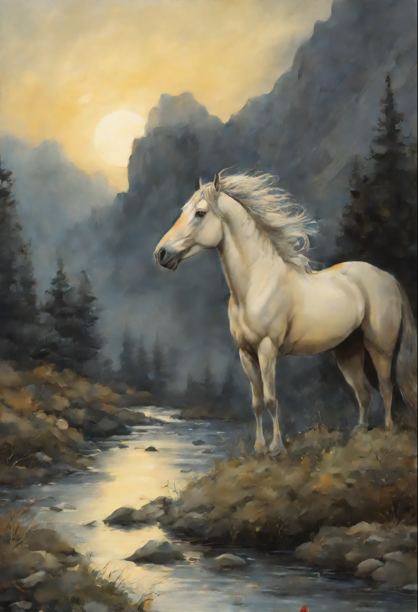 真实感, a painting, Fantastic tale, John Tolkien style, Small painting by Jean-Baptiste Monge, Take care, Take care,
- Protect себя, protect yourself,
When you see twilight.
- When it gets dark.
Find a secluded place before dark.
- Find a secluded place before dark.
Defend yourself, protect yourself,
- Protect, protect yours,
gal, you will lift the curse,
- gal, you will lift the curse,
The night will fly on wings.
- The night will fly in like on wings.
There's a horse on the other side of the river,
- There's a horse galloping across that river.,
A thick shadow falls on his mane.
– He has a thick shadow on his mane.
Пусть father will save his son,
It's possible, father will save his son,
From the wings, which are beating ever lower, lower.
- In front of the wings, which are beating ever lower, lower.
Leave, then go away!
- Let's, Come on, Come on!
sundial,
sundial лейтенанта,
Let them dim the lights halfway.
- Dim the lights halfway.
gal, do you have сила, do you have,
- It's possible, It's possible, You have власть, You have,
gal, you're the one,
- gal, you're the one,
Knock the monster out of the sky.
- To knock a monster out of the sky.
There's a horse on the other side of the river,
- There's a horse galloping across that river.,
She has more mane, which is difficult, Jean-Baptiste Monge, anthropomorphic --ar 2:3 --testp -optimistic; Straight hair
