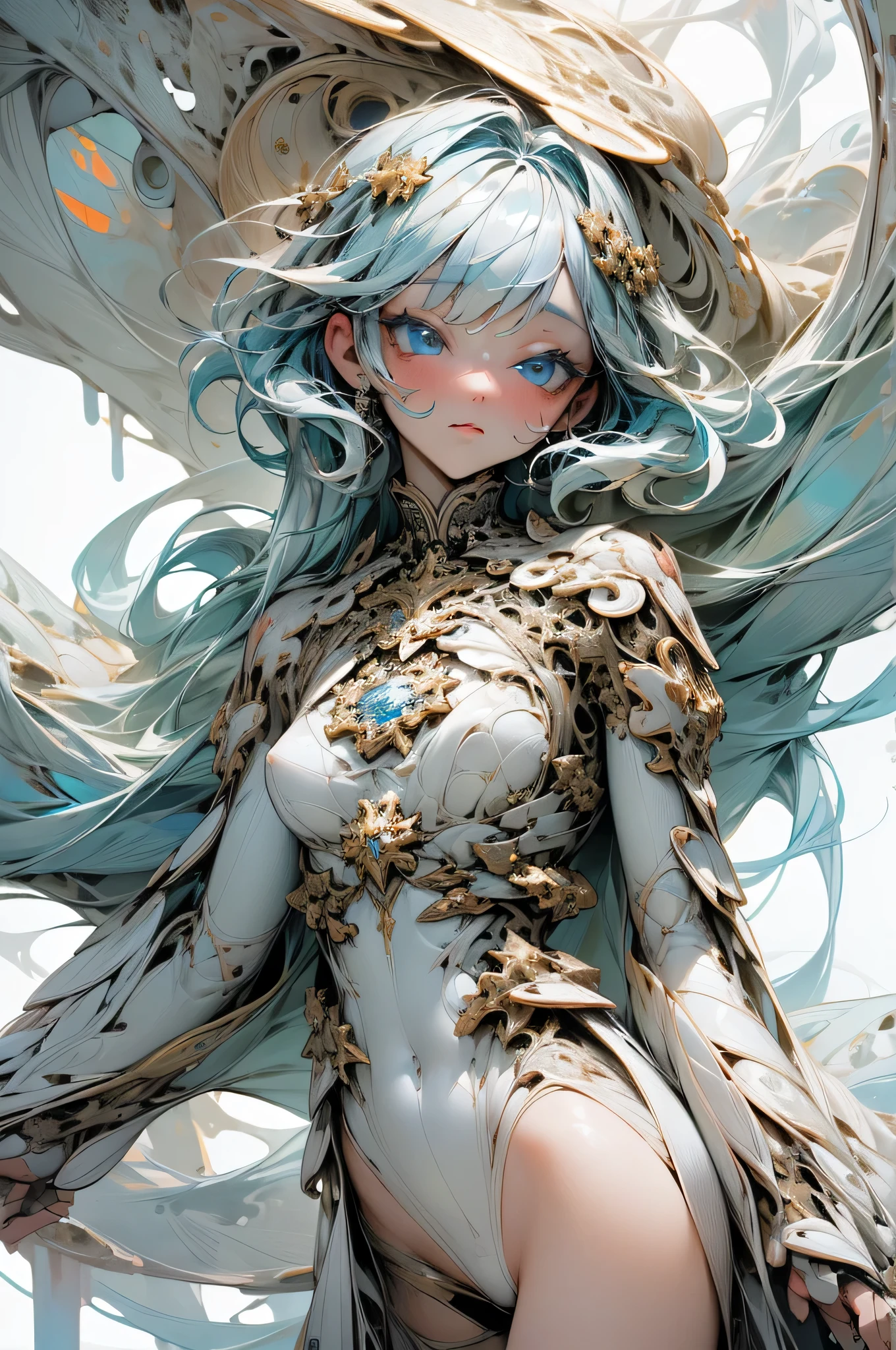 (masterpiece, top quality, best quality, official art, beautiful and aesthetic:1.2), (1  girl:1.2), cute, extreme detailed,(abstract:1.4, fractal art:1.3),(silver and blue_hair:1.1), blue eyes,colorful,highest detailed, Beautiful girl trapped inside a big soap bubble,