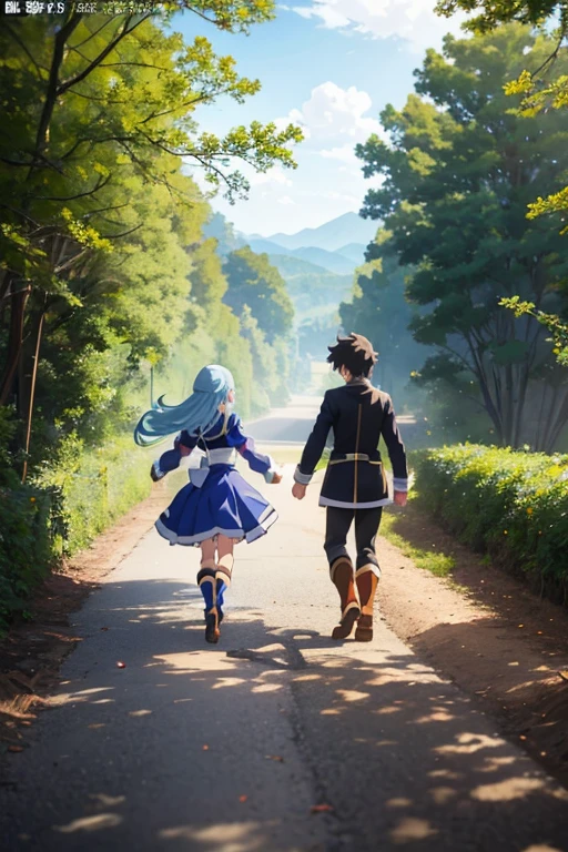 Anime scene of a man and a woman walking on a dirt road, screenshot from the anime film, konosuba, konosuba anime style, Screenshot of the 2012 animation, Popular isekai anime, TV animation stills, Today’s recommended anime is still, anime movie screenshot, Still from anime, Kuro anime screenshots, beautiful anime scenes