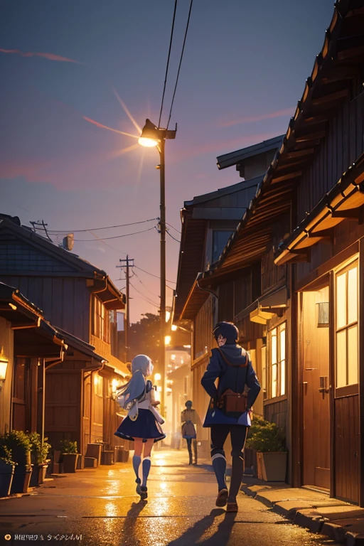 A man and a woman walking on a dirt road in an anime scene, anime movie screenshot, Konosuba, Konosuba anime style, 2012 anime screenshot, popular isekai anime, TV anime still, today's recommended anime, anime movie screenshot, from an anime again, Kuromaru anime screenshot, beautiful anime scene. (best quality, 4k, 8k, highres, masterpiece:1.2), ultra-detailed, (realistic, photorealistic, photo-realistic:1.37), HDR, UHD, studio lighting, ultra-fine painting, sharp focus, physically-based rendering, extreme detail description, professional, vivid colors, bokeh, portraits, landscape, horror, sci-fi, photography, concept artists, earthly tones, warm lighting.
