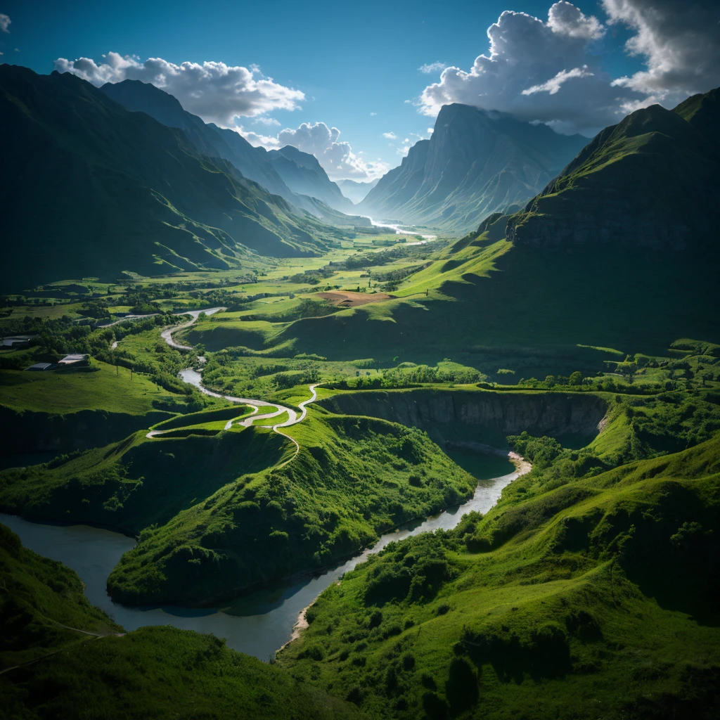 (masutepiece, Best Quality:1.2), (masutepiece, Best Quality:1.2), landscape, aerial photograph, Tropical mountains々, landscape indigo accent, mythology, Cinematic,Detailed, Atmospheric,back lighting,epicd, Cinematic, Compect Art, matte painting, Beautiful scenery, Realistic lighting, masutepiece, High quality, Beautiful graphics, high detailing, ultra Detailed, Cinematic lighting, nffsw, ilustration, --V6