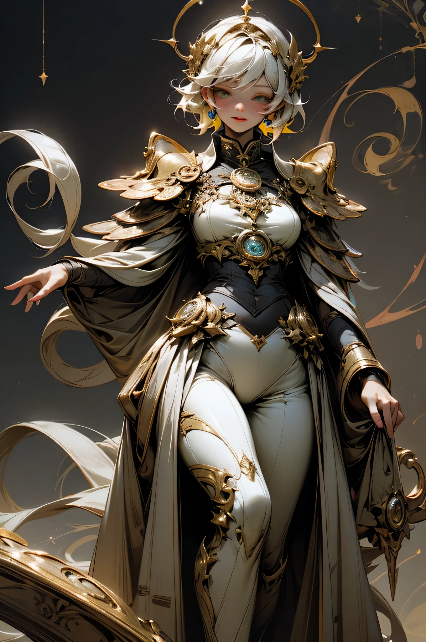 Realistic, (Masterpiece, Top Quality, Best Quality, Official Art, Beautiful and Aesthetic: 1.2), Very Detailed, Fractal Art, Colorful, Most Detailed, Leo, (Abstract Background: 1.5), (1girl: 1.3), (Cat class), yellow hair, bright eyes, earnest, combed back, short hair, milky way, huge magical gold Leo astrolabe, dream, fantasy, gold trim,beautiful detailed sky, Style and Decoration for Leo, leo goddess, (nsfw:0.8), delicate refective and high glass guardrail board