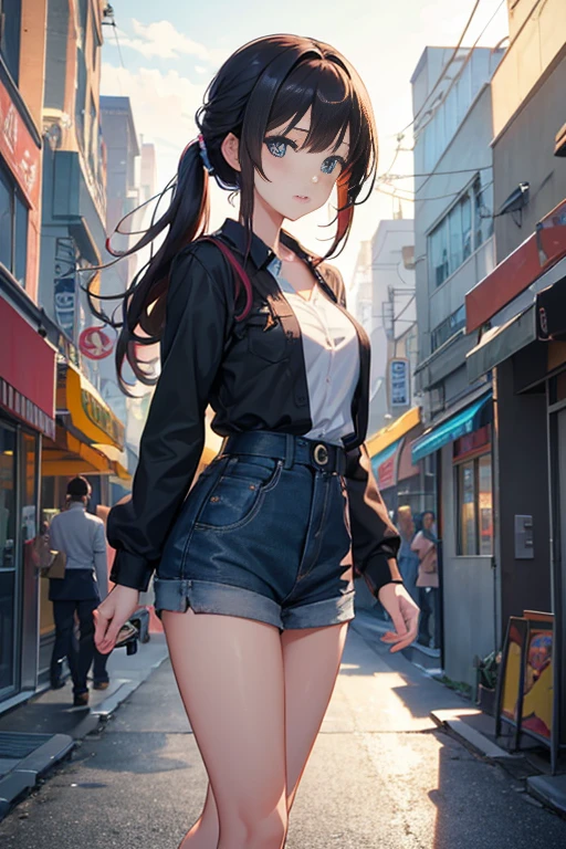 (best quality,4k,8k,highres,masterpiece:1.2),ultra-detailed,realistic,photorealistic:1.37, HDR,UHD,studio lighting,ultra-fine painting,sharp focus,physically-based rendering,extreme detail description,professional,vivid colors,bokeh,anime, scenery, anime style architecture, people walking on the street, colorful anime movie background.