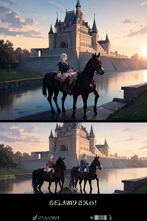 Scene with a horse and rider in front of the castle, black clover screenshot, screenshot from the anime film, Today’s recommended anime is still, castle scene manga, Screenshot of the 2012 animation, anime scene, TV animation stills, anime movie screenshot, Still from anime, boromir in an anime world, Opening scene, animation still frame