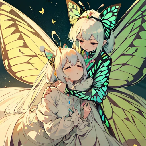 A butterfly-penetrating white caterpillar girl who serves butterflies is arrested.、Amazing dynamism、Amazing Angle、A sandstorm with overwhelming lift、((((Many friendly butterflies float closely together and whisper sweet whispers.))))、((surround each other'moth))