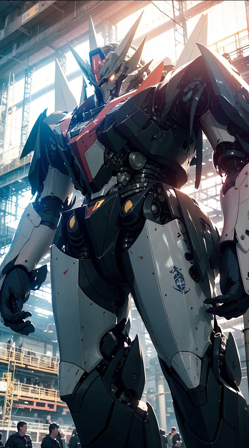 Skysky， ​​clouds， Holding_arma， No_Humanity， droid， build， mechs， Science_fiction， 城市， Realistis， mechs， Red part， Yellow part， mech wings， robot wings ，Virtual engine rendering Saint Seiya，Barbatos Gundam，greek god in mecha style，there are warships in the sky，StarCraft 2 Hyperion，hyper realisitc，Realiy
