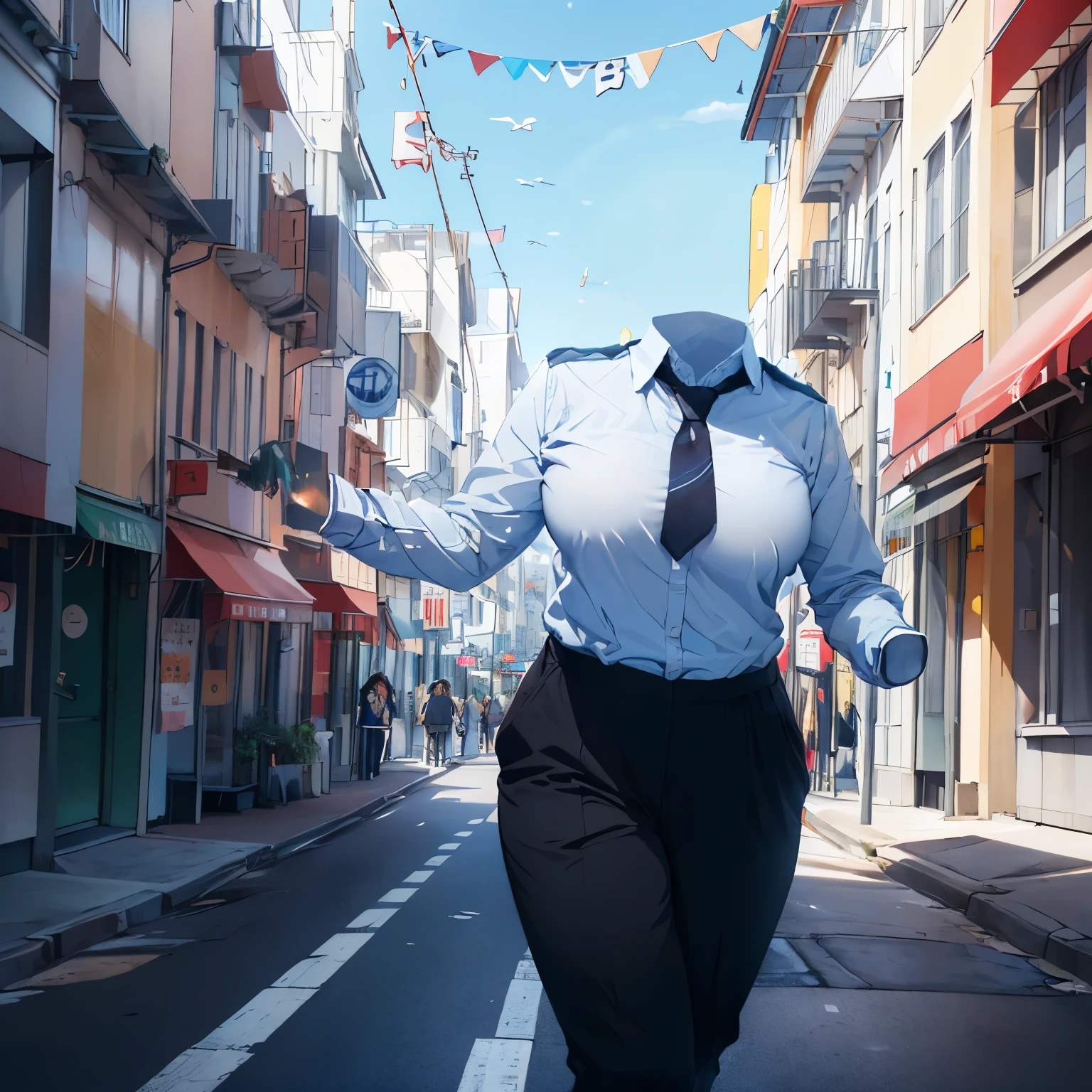school blouse, plaid skirt, in city, (invisible, no humans, headless, faceless:1.5), cute big breast, absurdres, highres, ultra detail, Clothing Details, close view