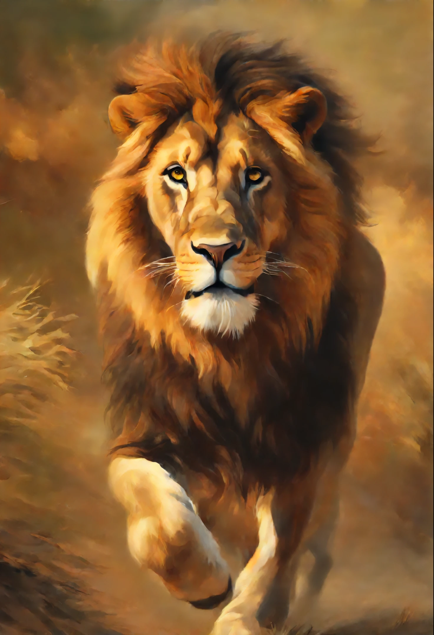 Painting of a lion, Running with the wind, gorgeous digital painting, airbrush digital oil painting, beautiful digital painting, inspired by John Frederick Herring, Senior., inspired by John Frederick Herring, Jr., Stunning digital painting, a beautiful horse, Beautiful serene horse, Digital painting in HD format, high quality digital painting, Flowing mane, Epic oil painting, Beautiful picture of high