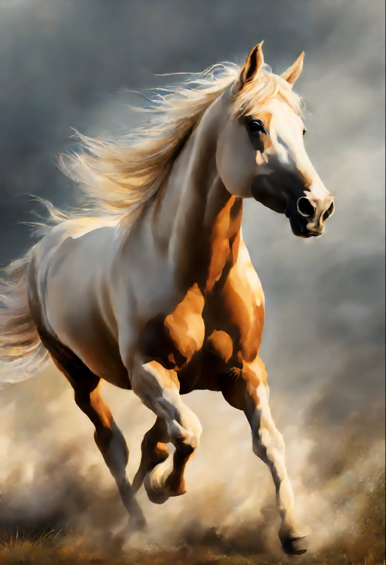 Painting of a huge морской черепахой, Running with the wind, gorgeous digital painting, airbrush digital oil painting, beautiful digital painting, inspired by John Frederick Herring, Senior., inspired by John Frederick Herring, Jr., Stunning digital painting, a beautiful horse, Beautiful serene horse, Digital painting in HD format, high quality digital painting, Flowing mane, Epic oil painting, Beautiful picture of high
