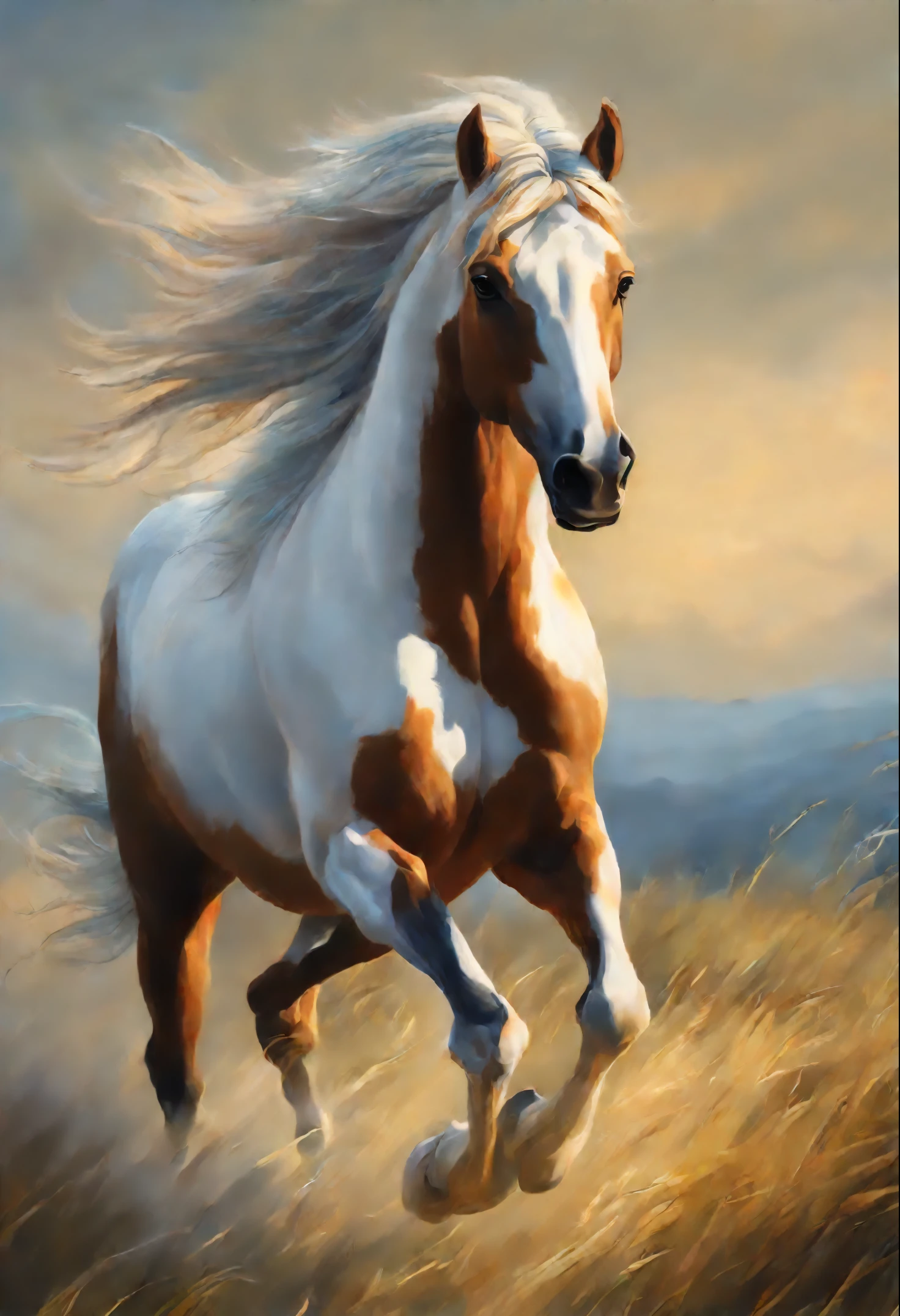 Painting of a морская черепаха, Running with the wind, gorgeous digital painting, airbrush digital oil painting, beautiful digital painting, inspired by John Frederick Herring, Senior., inspired by John Frederick Herring, Jr., Stunning digital painting, a beautiful horse, Beautiful serene horse, Digital painting in HD format, high quality digital painting, Flowing mane, Epic oil painting, Beautiful picture of high