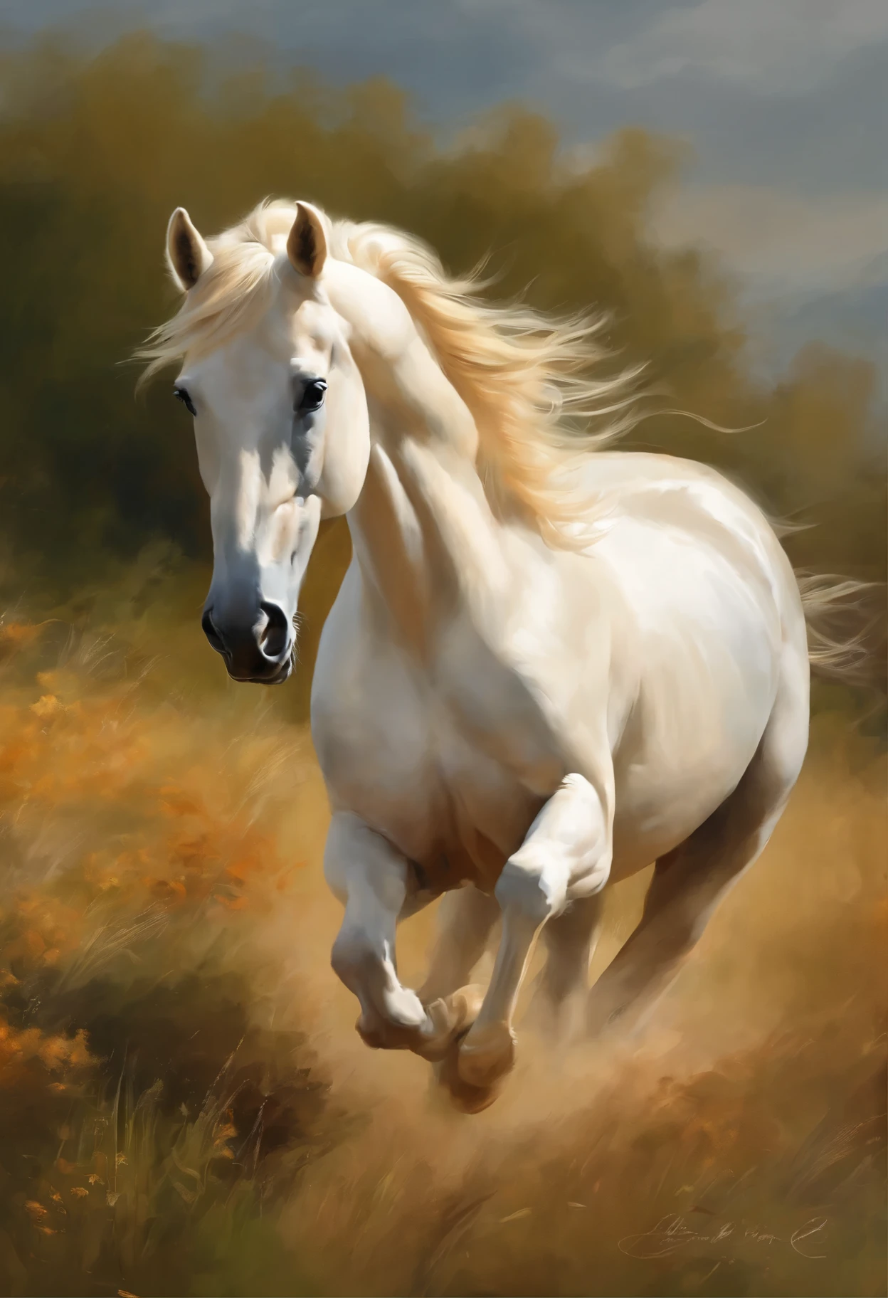 Painting of a huge морской черепахой, Running with the wind, gorgeous digital painting, airbrush digital oil painting, beautiful digital painting, inspired by John Frederick Herring, Senior., inspired by John Frederick Herring, Jr., Stunning digital painting, a beautiful horse, Beautiful serene horse, Digital painting in HD format, high quality digital painting, Flowing mane, Epic oil painting, Beautiful picture of high