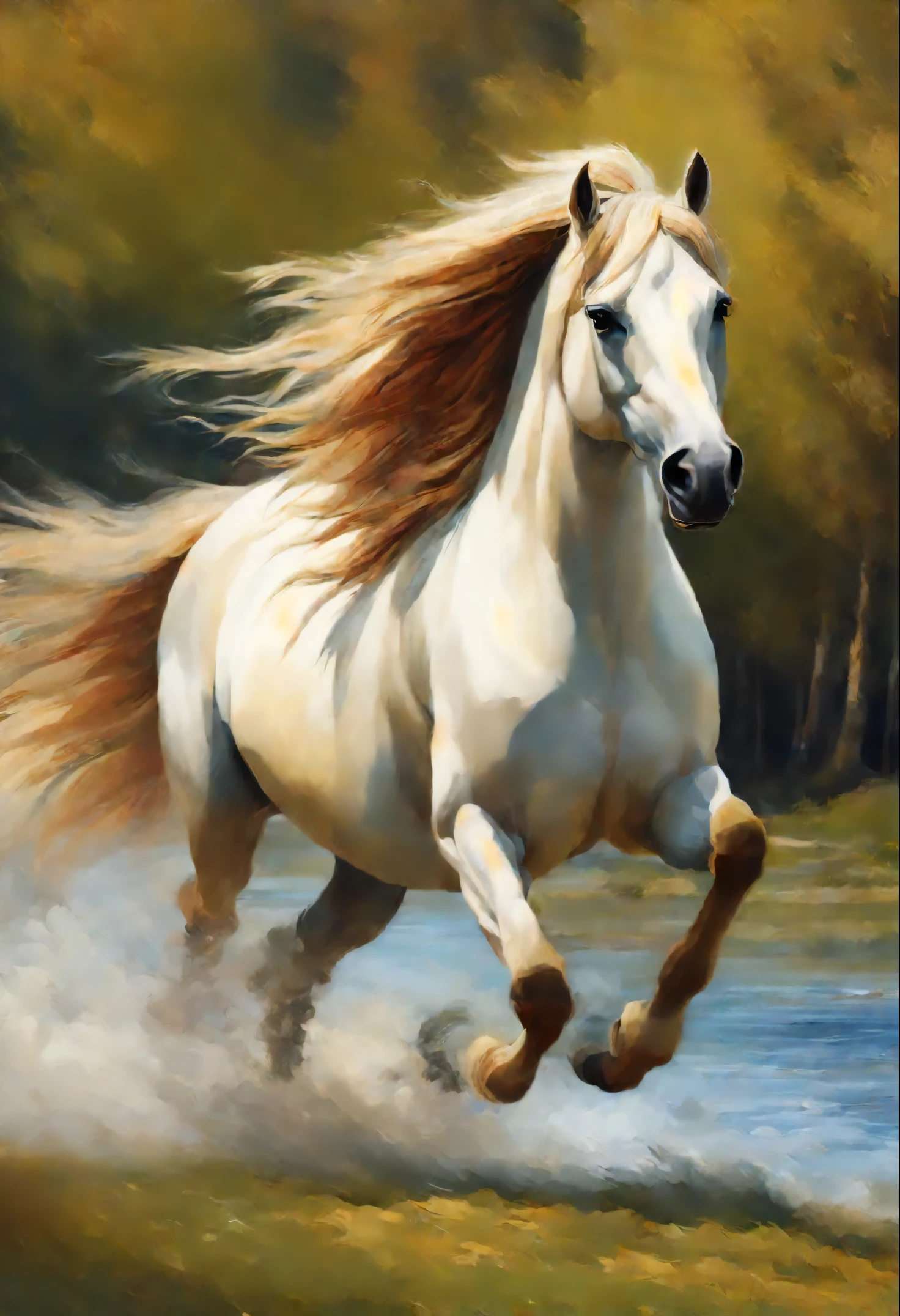 Painting of a huge морской черепахой, Running with the wind, gorgeous digital painting, airbrush digital oil painting, beautiful digital painting, inspired by John Frederick Herring, Senior., inspired by John Frederick Herring, Jr., Stunning digital painting, a beautiful horse, Beautiful serene horse, Digital painting in HD format, high quality digital painting, Flowing mane, Epic oil painting, Beautiful picture of high