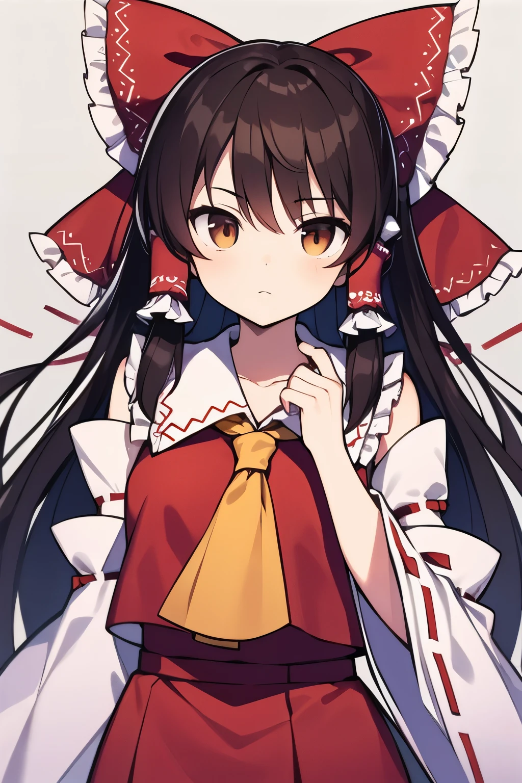 detailed background, masterpiece, best quality, 1girl, hakurei reimu, brown hair, hair tubes, hair ribbon, brown eyes, touhou project