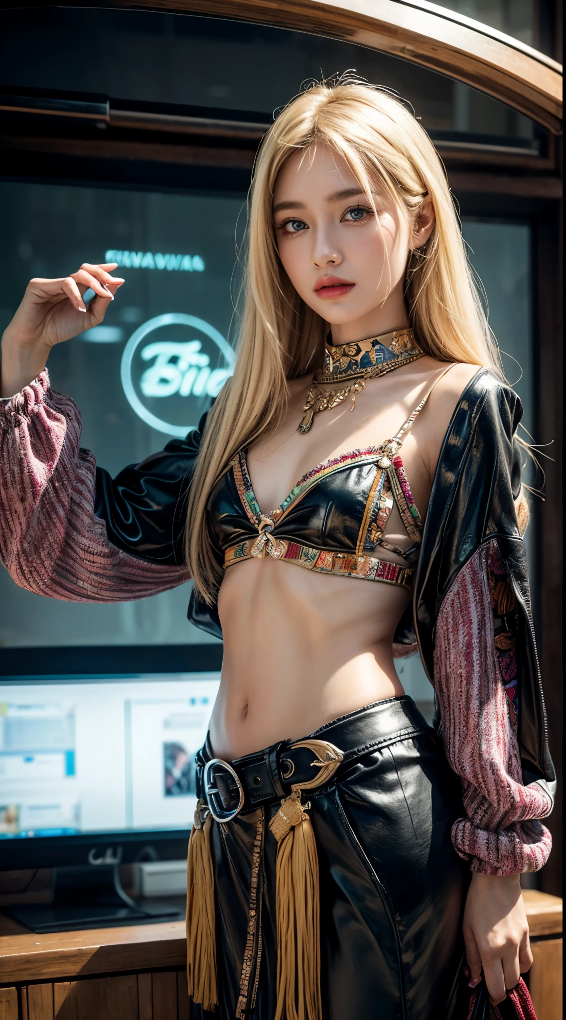 masterpiece，Super beautiful，Slender abs，Cold，High and cold，Wearing a pair of transparent wine red sunglasses