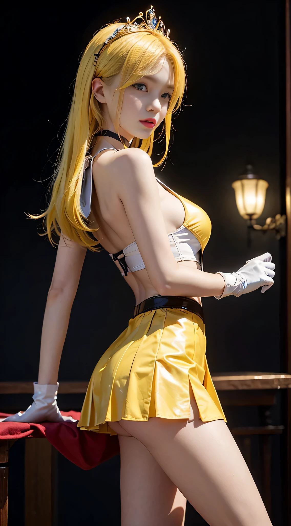 ((​masterpiece:1.4)、(top-quality:1.4)、(reallistic:1.7))、masuter piece:1.4、a beauty girl、(a beauty girl戦士セーラームーン:1.4)、a moon野うさぎ、Body Fit Sexy Sailor Senshi Uniform、(latex shiny)、(The jacket is a white sleeveless sailor suit...)、(Skirt Blue Sexy Ultra Ultra Pleated Mini Skirt)、There are two thin blue lines on the collar of the sailor uniform.................、high leg swimsuit、Red cloth ornament at chest、(Wearing white gloves)、Kawaii Girl、Super beauty、foco nítido、Portrait photos、(Perfect female body:1.4)、perfectly proportions、Upper body photography:1.4、美丽的面容、beautidful eyes、Narrow waist、beauty legs、(yellow  hair:1.4)、(length hair:1.2)、Beautiful udder、large full breasts:1.2、Sexy ass、Raw photo、red-lips、Red high heels:1.4、a choker:1.4、a necklace:1.4、耳环:1.4、Luxurious Golden Tiara:1.4、1 screen display、a moon、kosmos、kosmos船、kosmosステーション、City of the Future